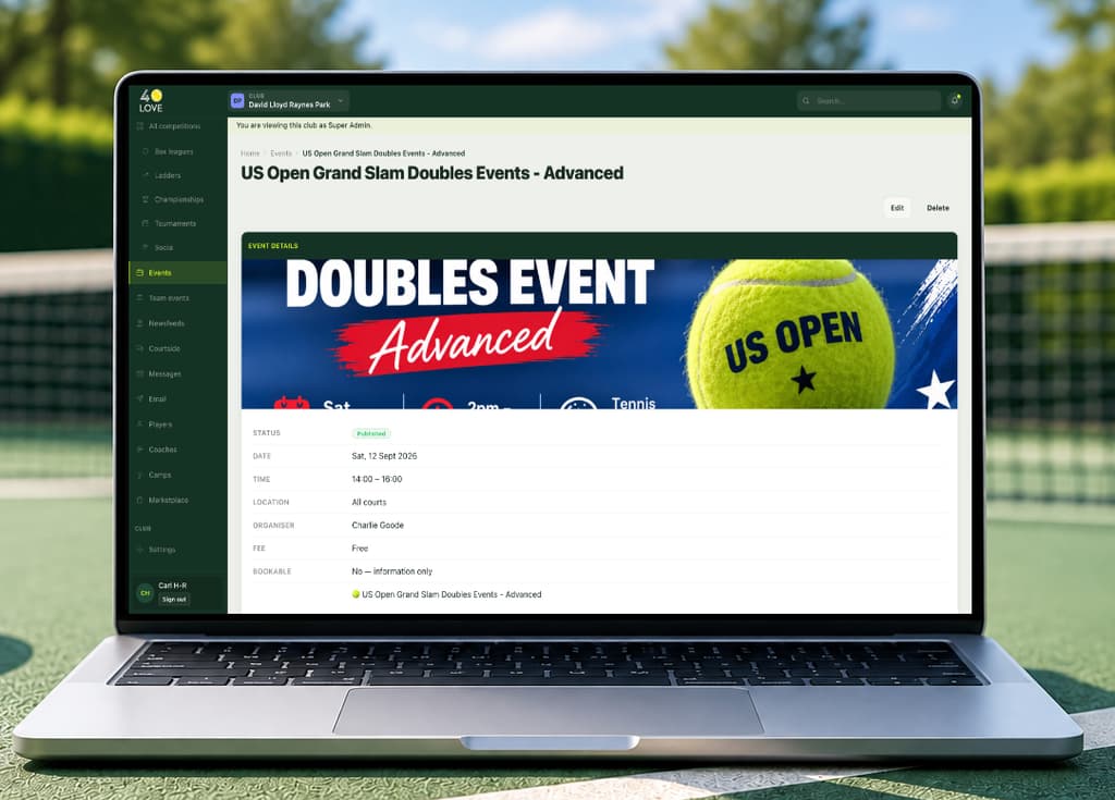 Creating a club event with booking enabled