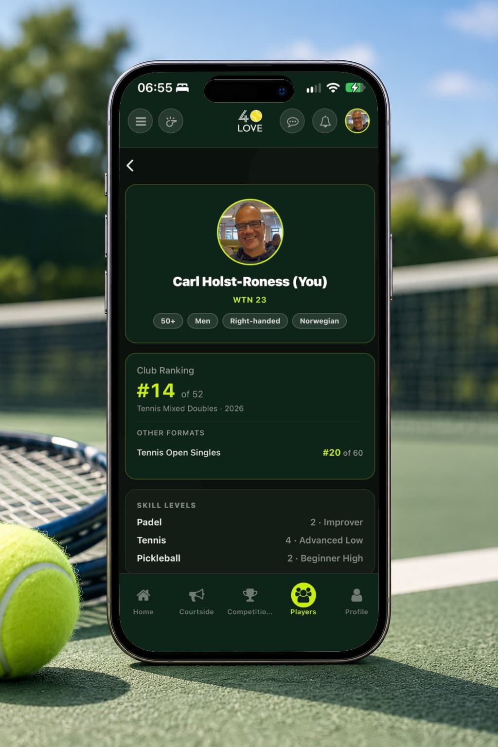 The club player directory with level filters