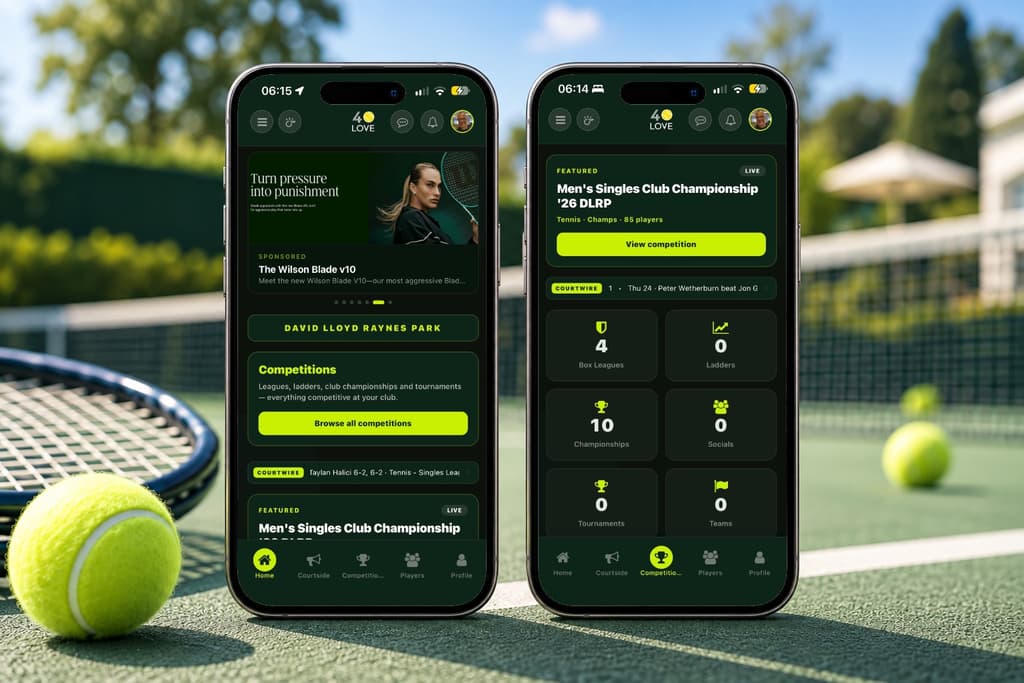 The Competitions tab listing a club's current competitions
